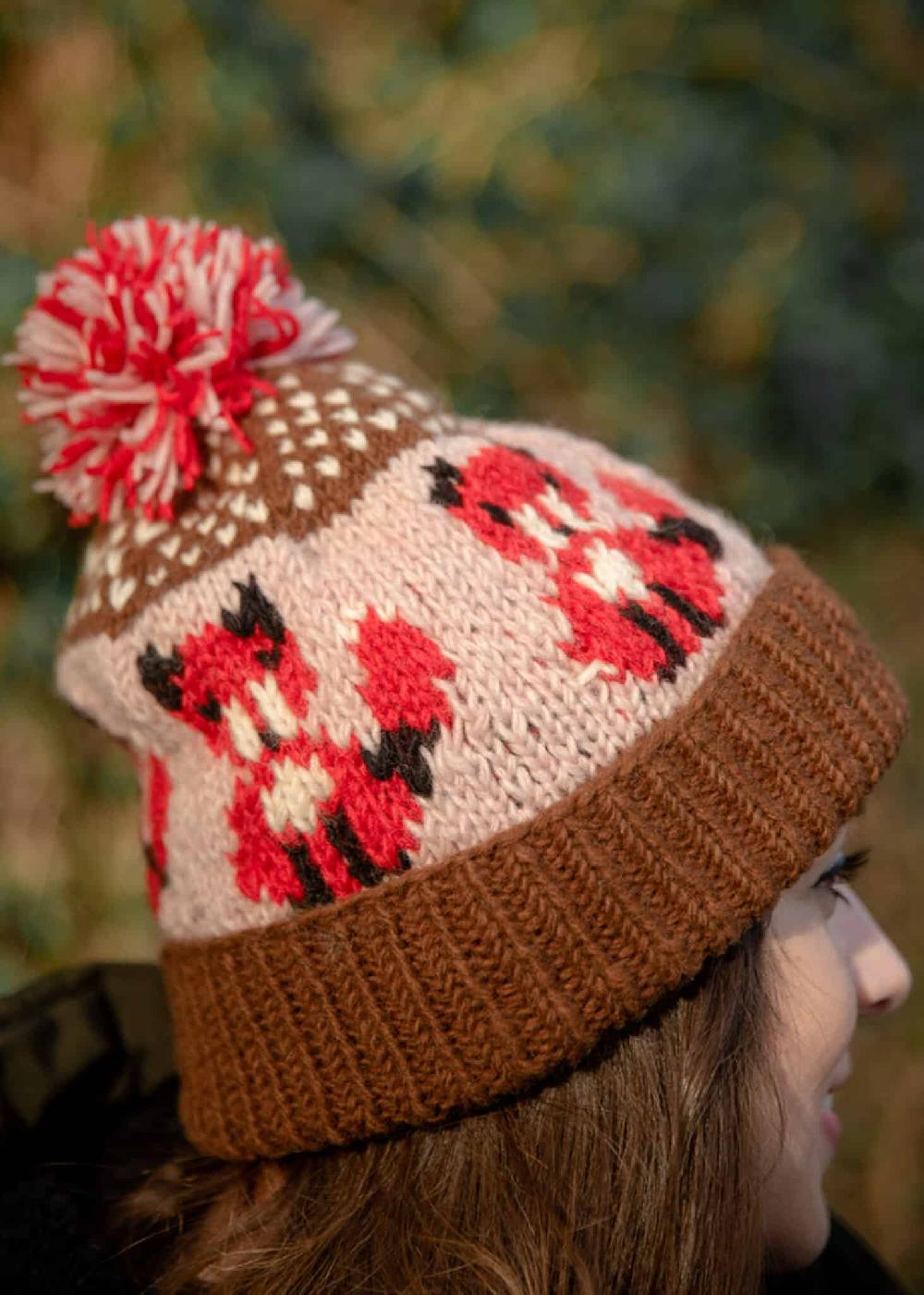 Lambland Hand Knitted Fox Pattern Bobble Hat