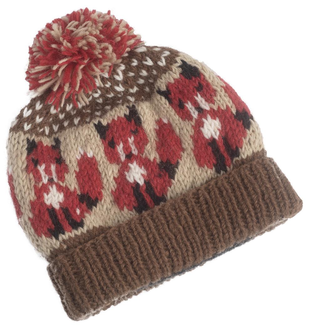 Lambland Hand Knitted Fox Pattern Bobble Hat