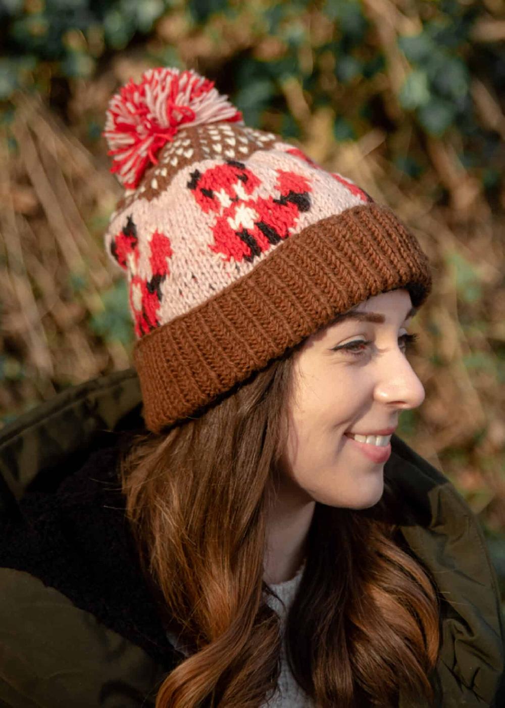 lambland Hand Knitted Fox Pattern Bobble Hat