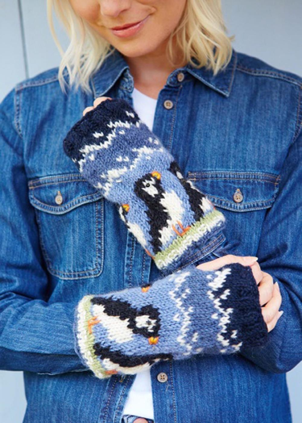 lambland Hand Knitted Puffin Design Handwarmer