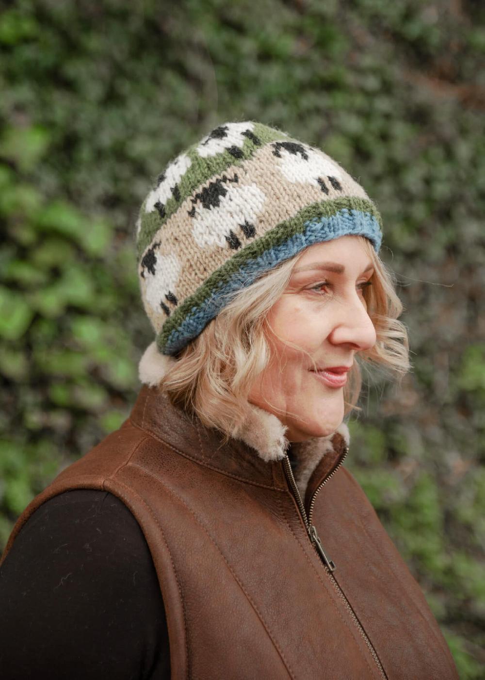 Lambland Hand Knitted Sheep Pattern Beanie Hat