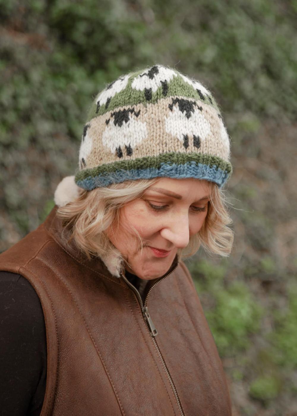 lambland Hand Knitted Sheep Pattern Beanie Hat