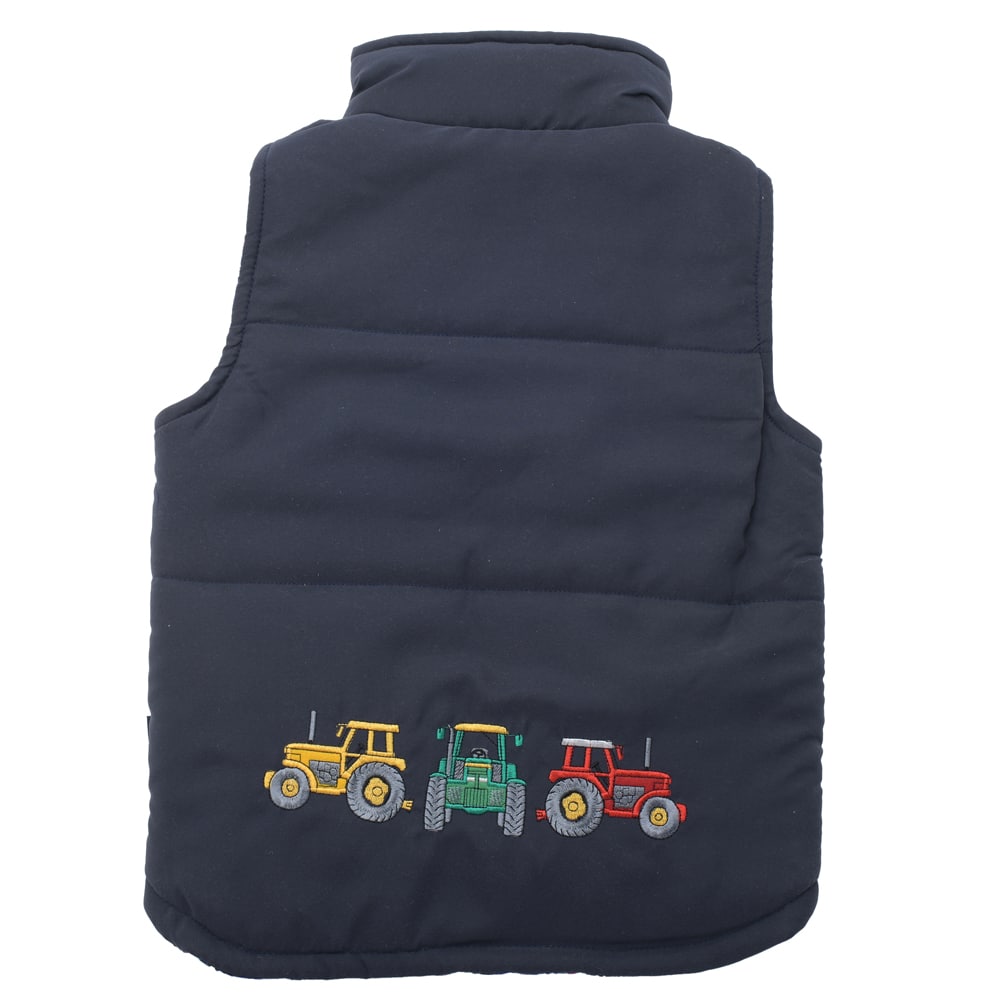 Lambland Kids’ Blue Embroidered Tractor Gilet
