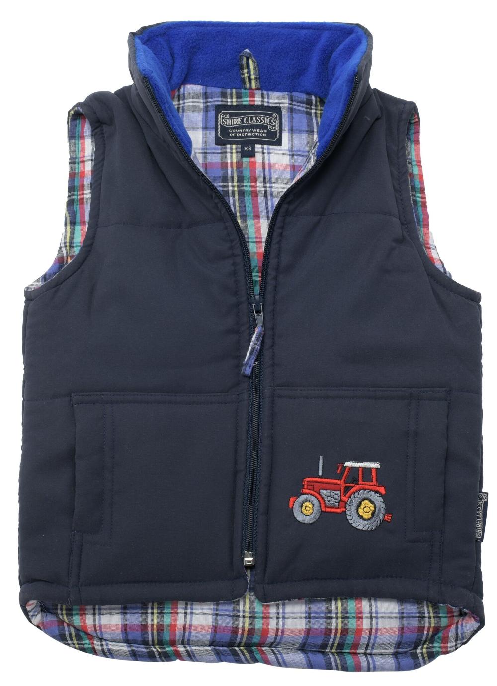 Lambland Kids’ Blue Embroidered Tractor Gilet