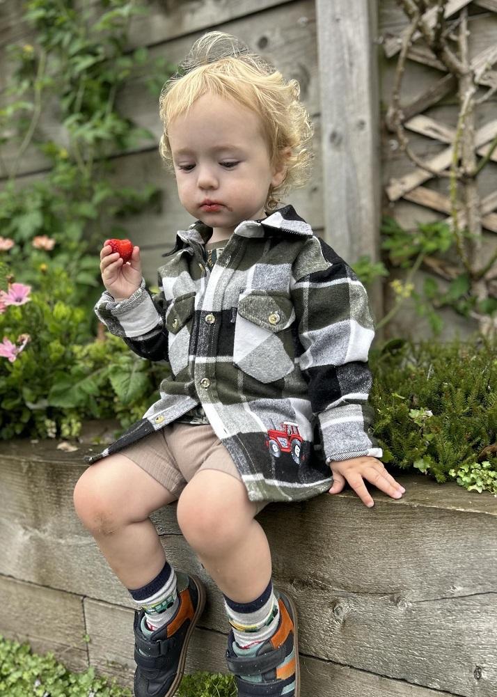 Lambland Kids’ Hand Embroidered Tractor Shacket