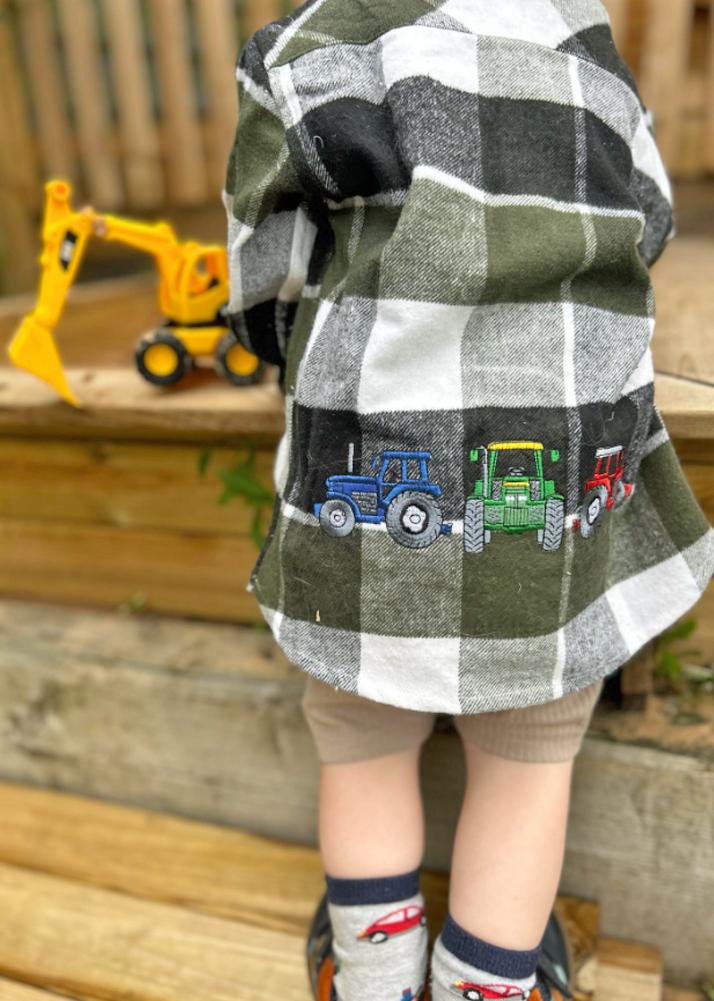 Lambland Kids’ Hand Embroidered Tractor Shacket
