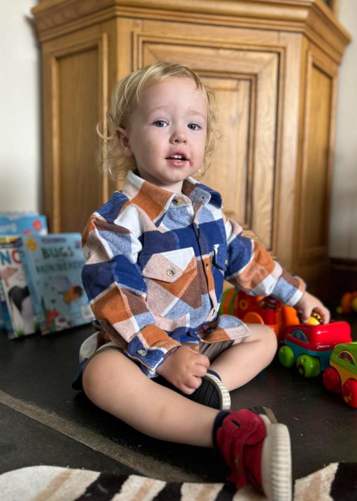 lambland Kids’ Hand Embroidered Tractor Shacket