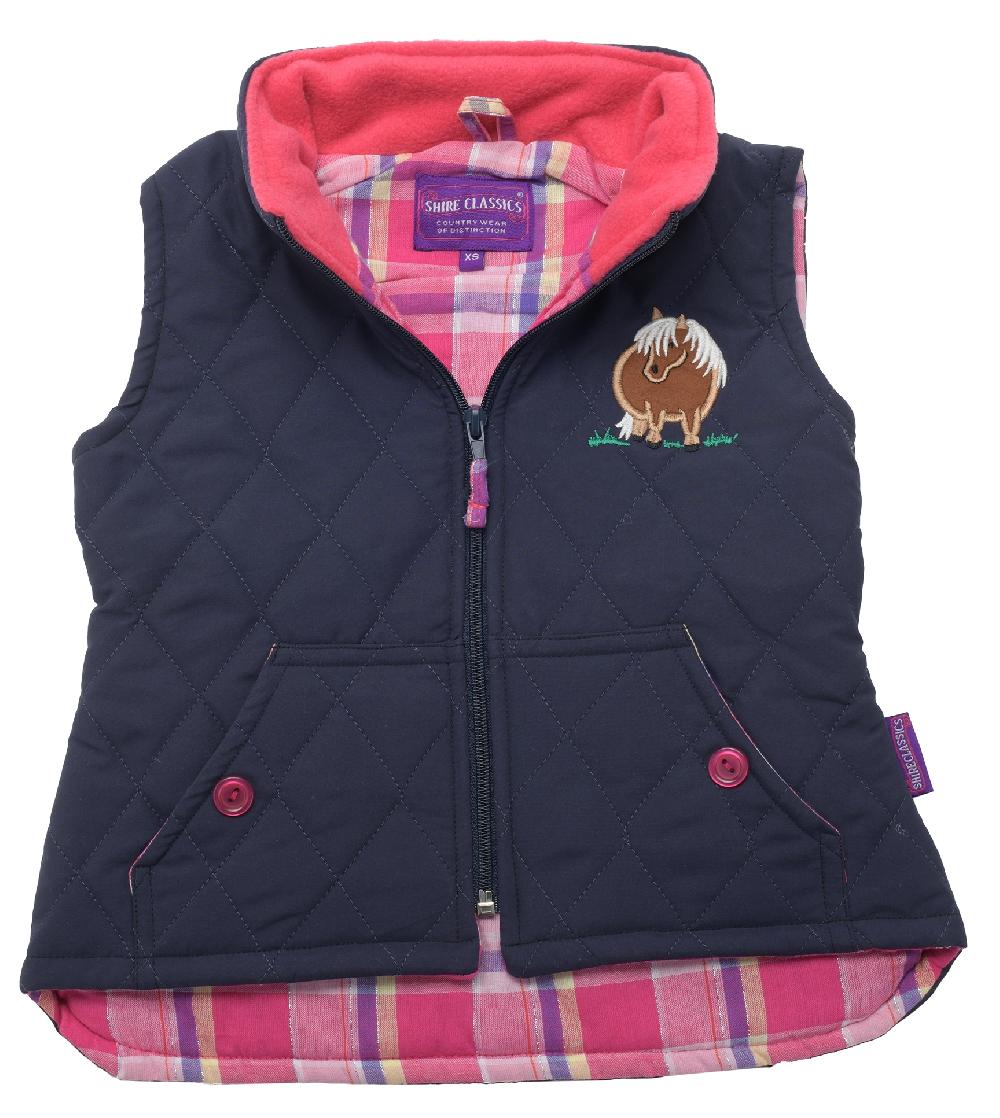 Lambland Kids’ Navy Embroidered Pony Quilted Gilet