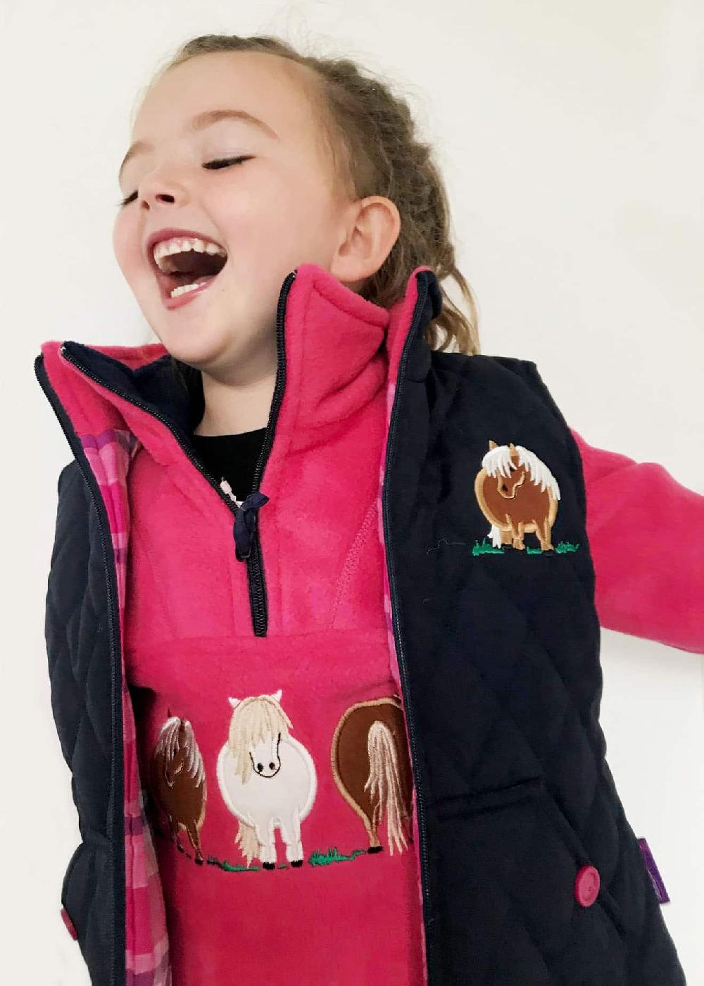 lambland Kids’ Navy Embroidered Pony Quilted Gilet