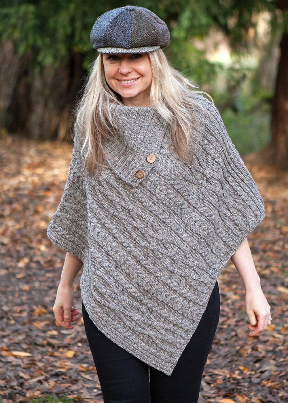 lambland Ladies Aran Wool Poncho