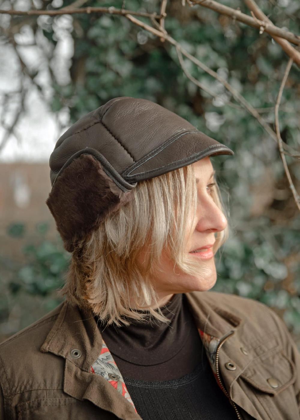 lambland Leather and Sheepskin Studded Trapper Hat