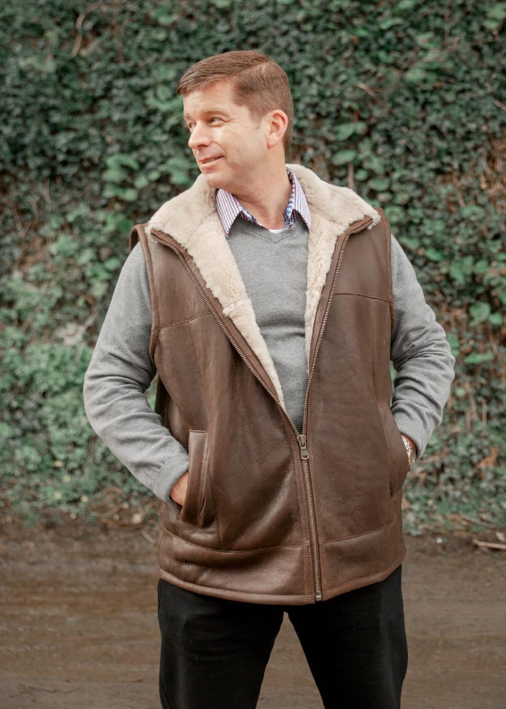 Lambland Men’s Luxury Sheepskin Aviator Zip Gilet