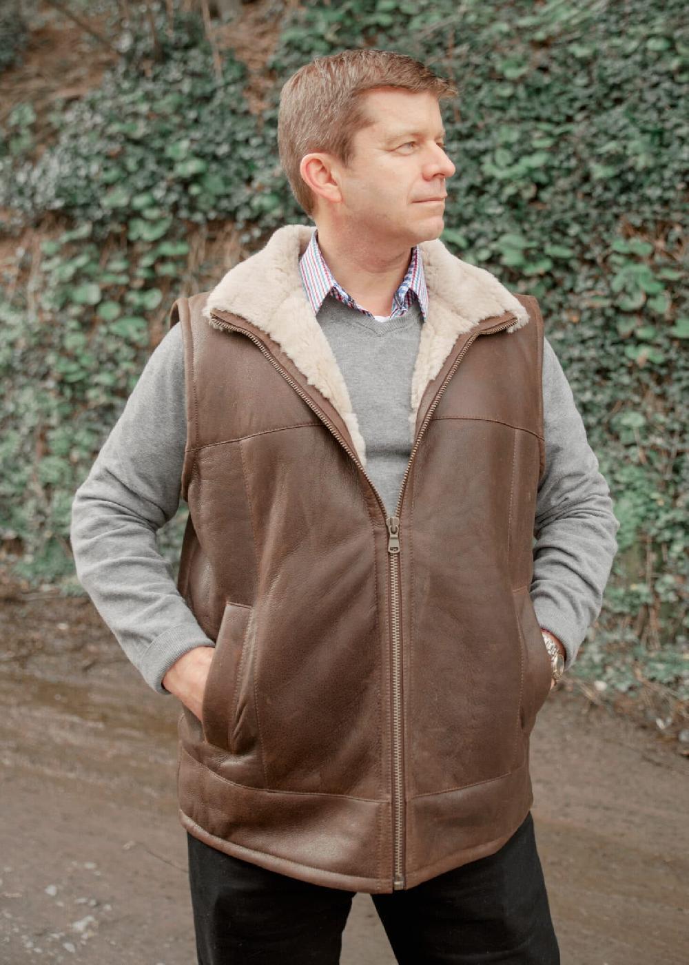 Lambland Men’s Luxury Sheepskin Aviator Zip Gilet