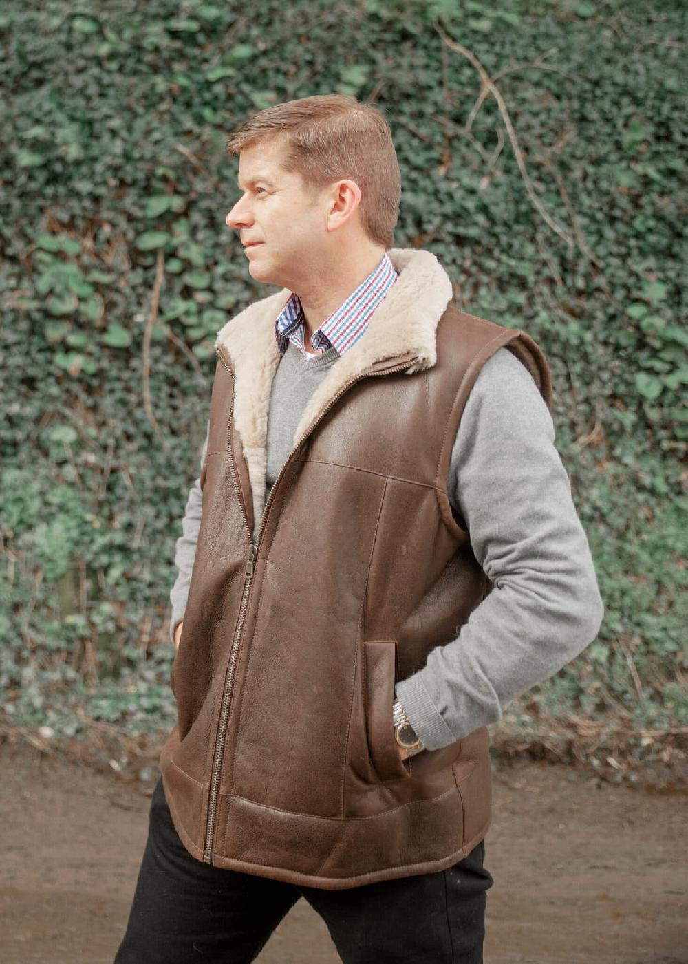 lambland Men’s Luxury Sheepskin Aviator Zip Gilet