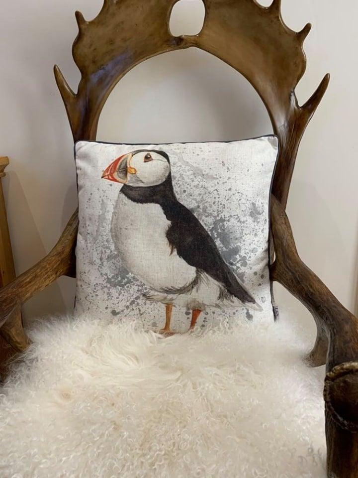 Lambland Puffin Splatter Cushion