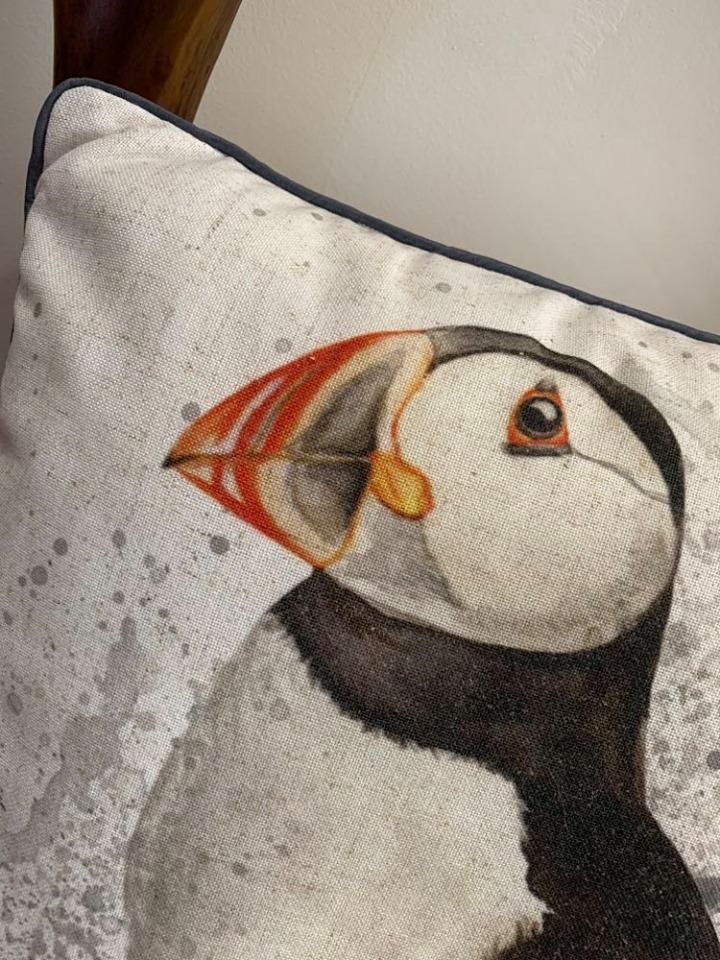 Lambland Puffin Splatter Cushion