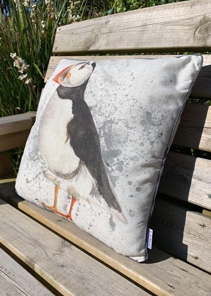 lambland Puffin Splatter Cushion