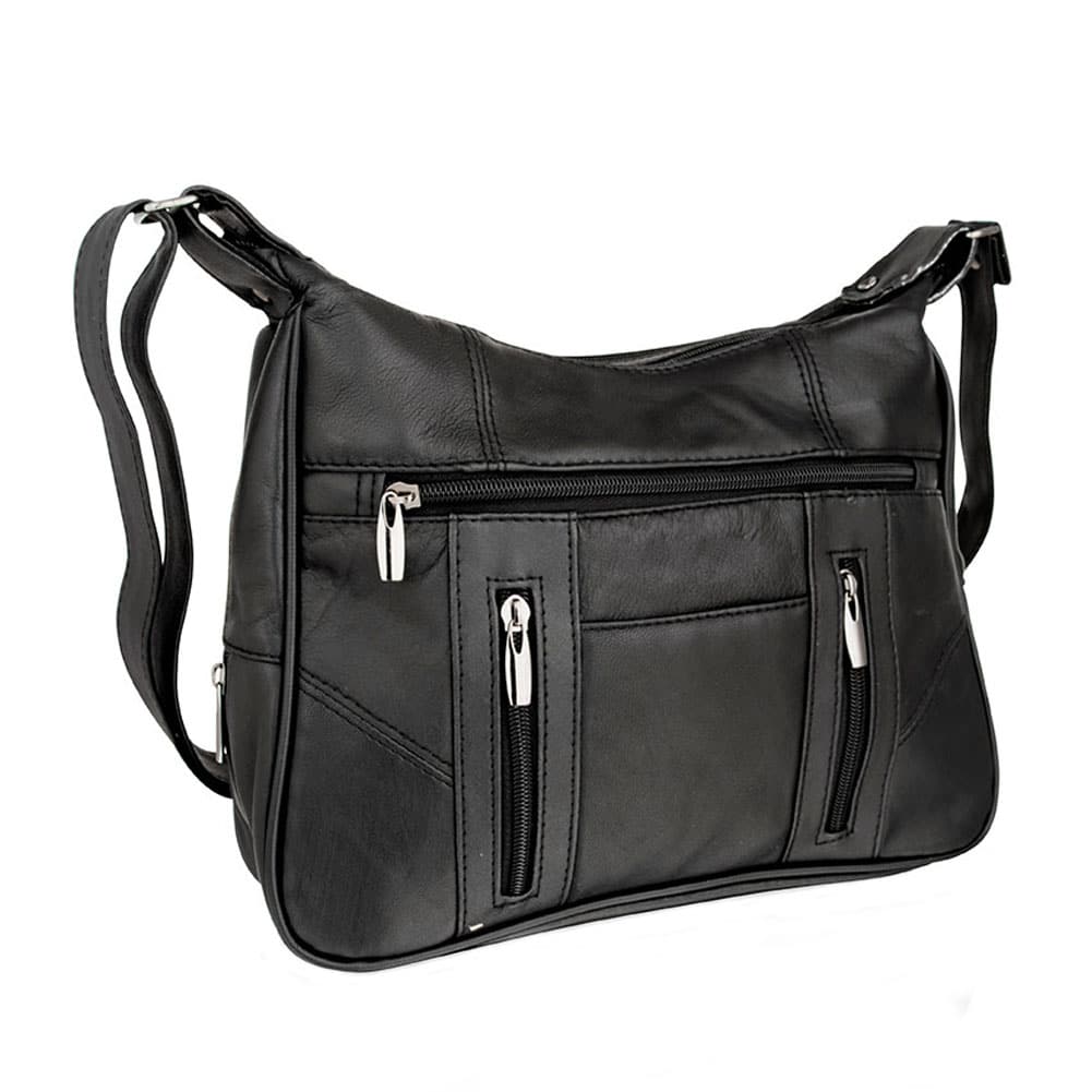 Lambland Soft Nappa Leather Twin Zip Shoulder Bag