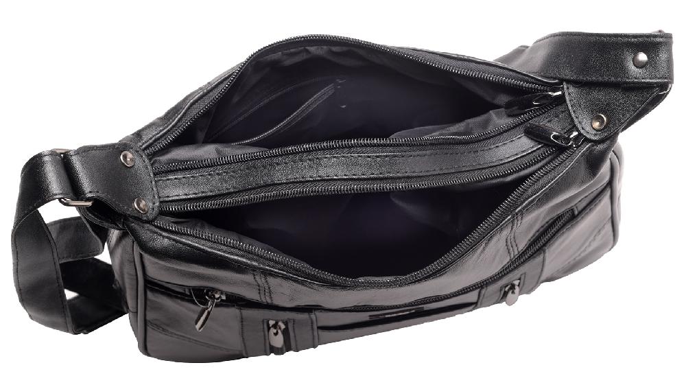 Lambland Soft Nappa Leather Twin Zip Shoulder Bag