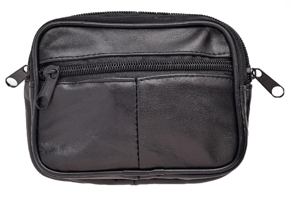 Lambland Twin Zip Leather Pouch With Belt Loop