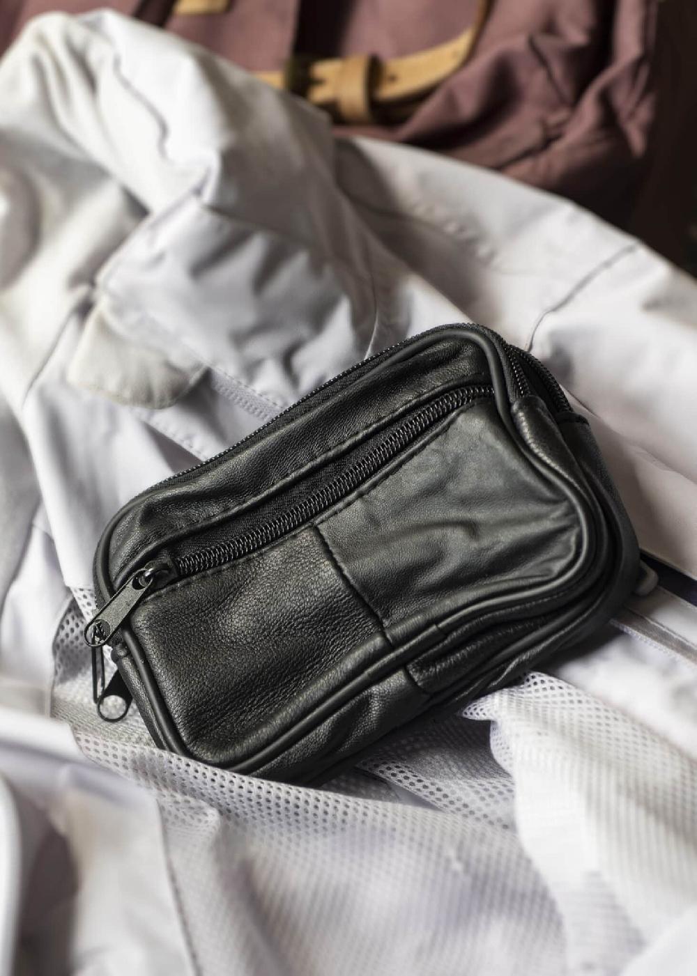 lambland Twin Zip Leather Pouch with Belt Loop