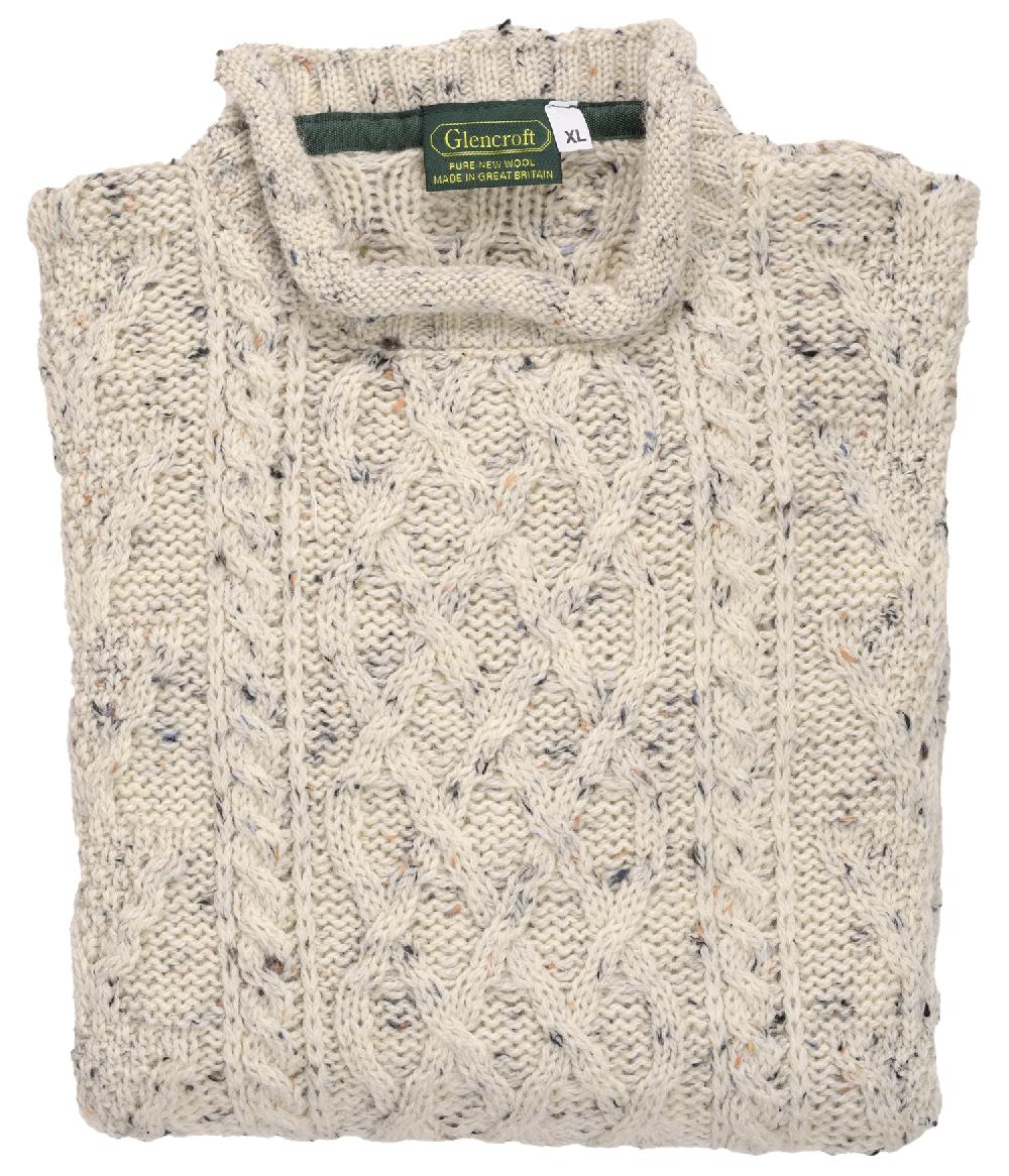 Lambland Unisex 100% Wool Roll Collar Aran Jumper