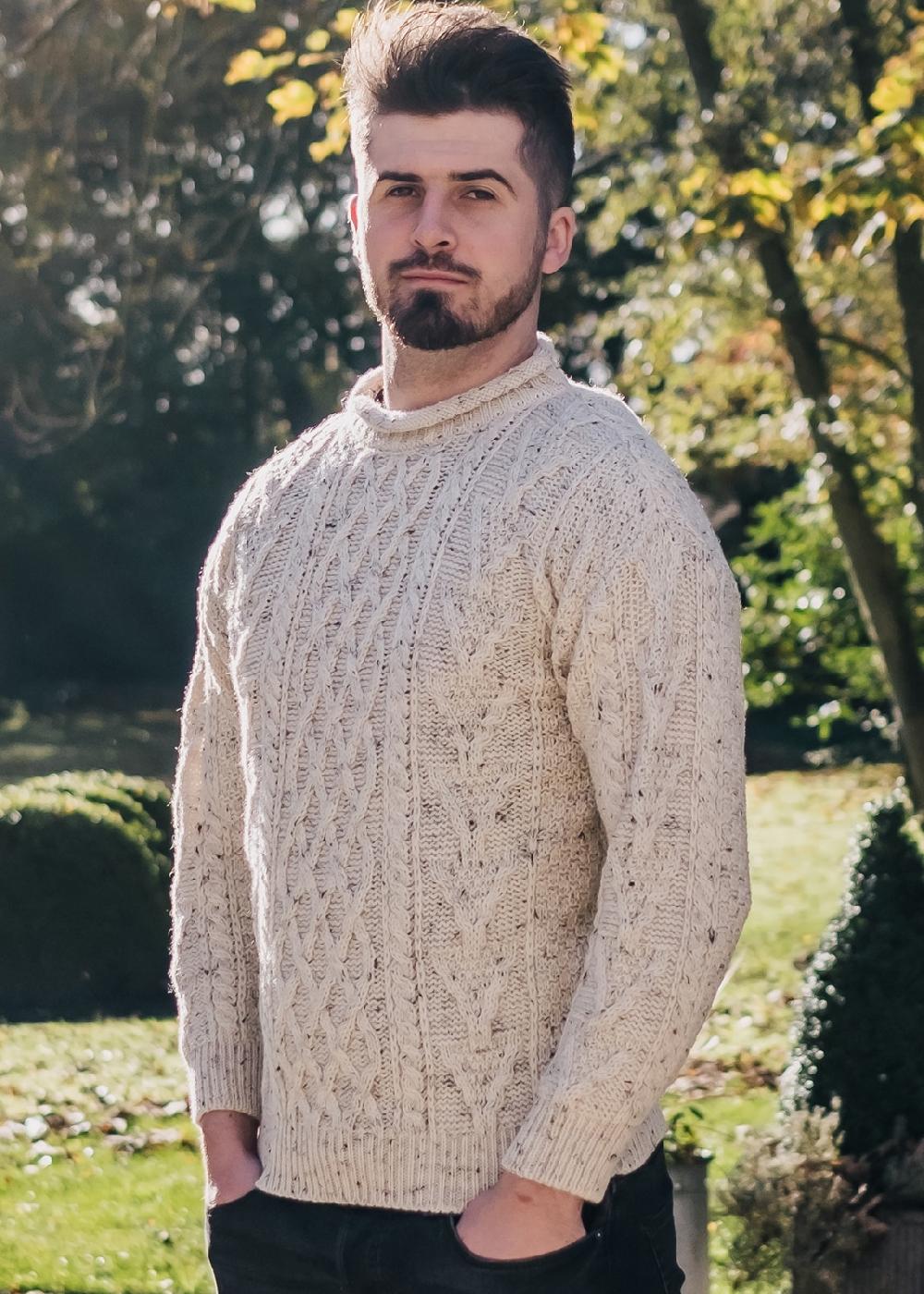 lambland Unisex 100% Wool Roll Collar Aran Jumper
