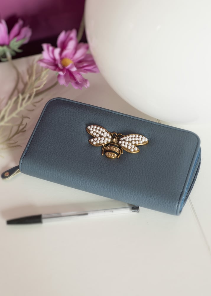 lambland Large Faux Leather Zip Round Coin Section and Bee Detail