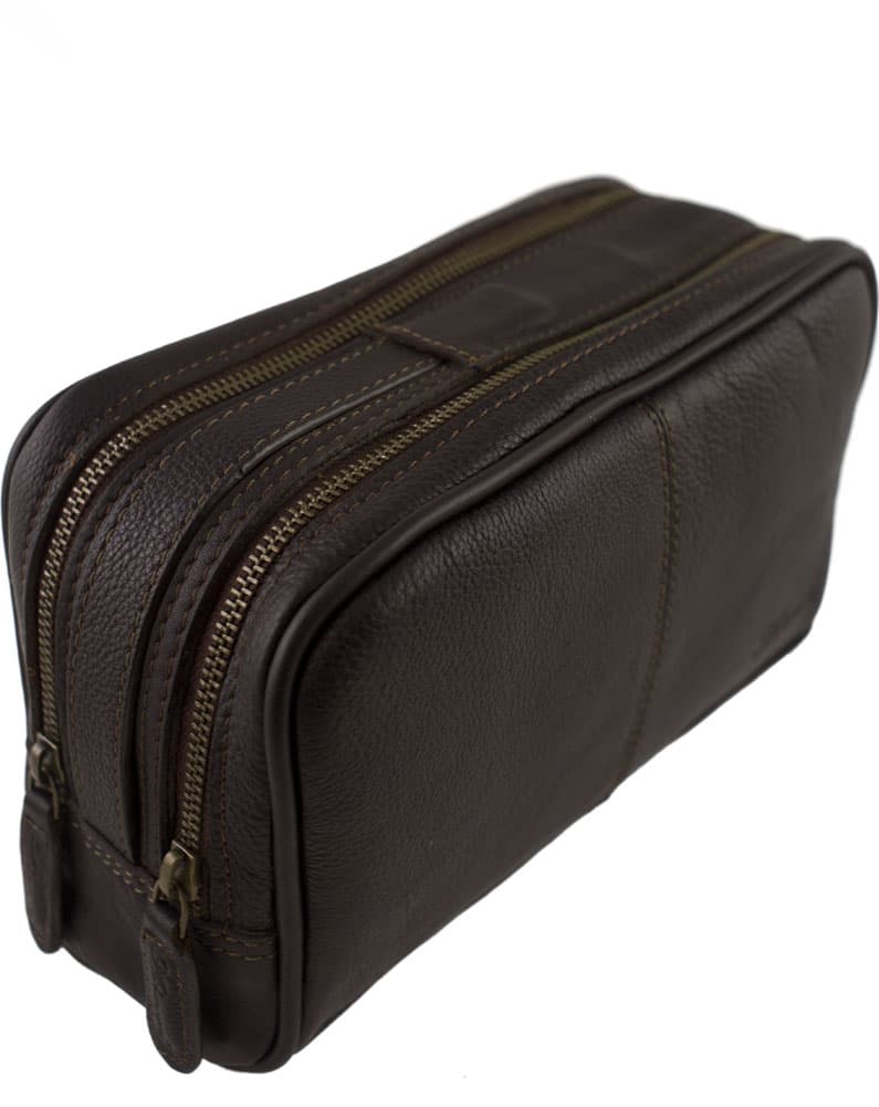 Lambland Luxury Tanned Leather Twin Zipped Toiletry Bag
