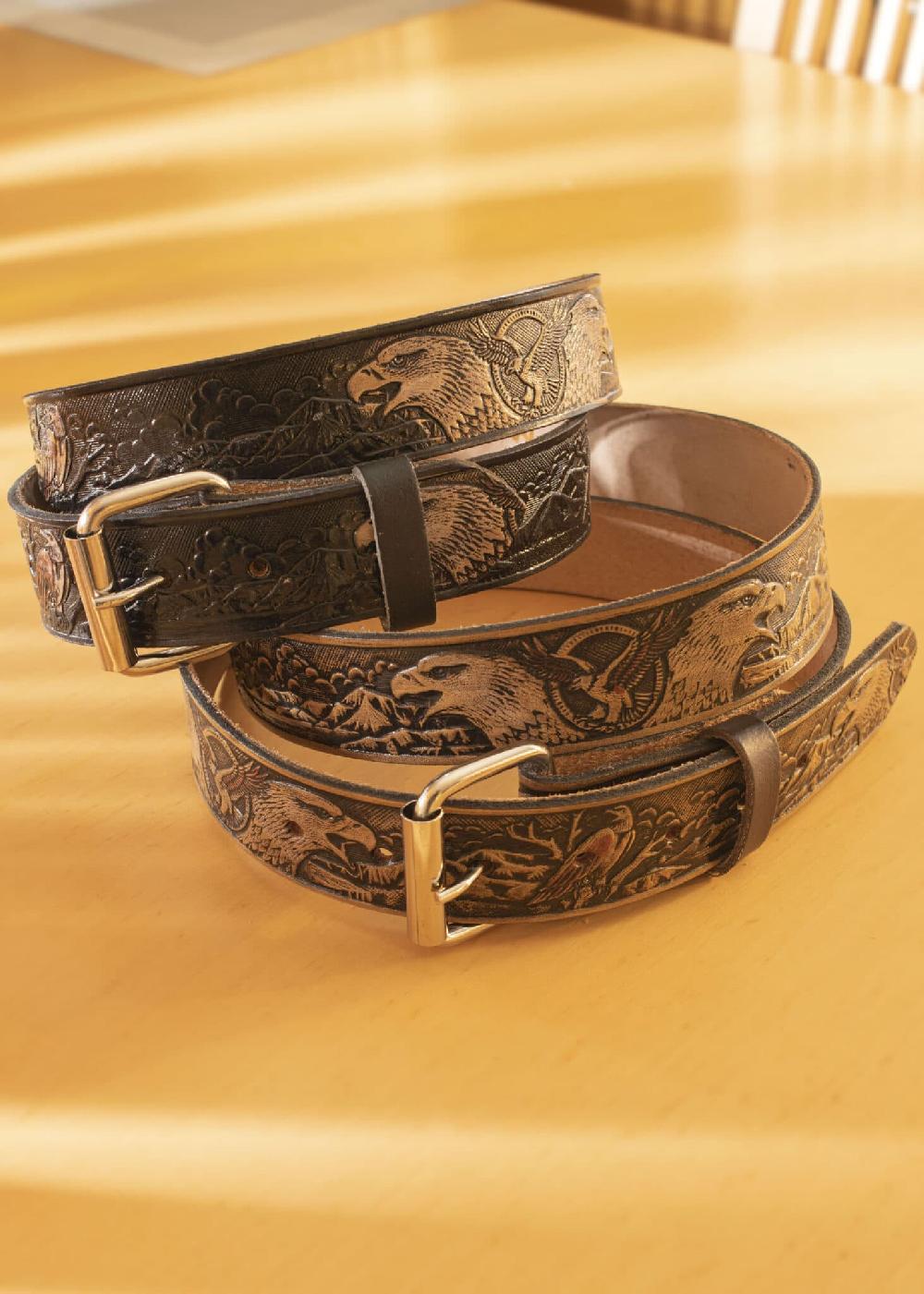 lambland Men’s 40mm Eagle Pattern Leather Buckle Belt