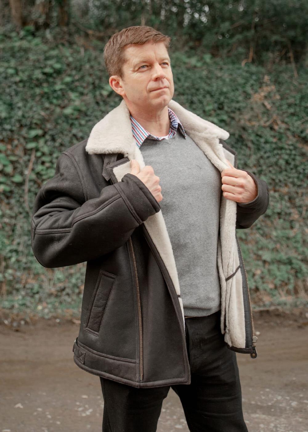 Lambland Men’s Aviator Finished Sheepskin Flying Jacket