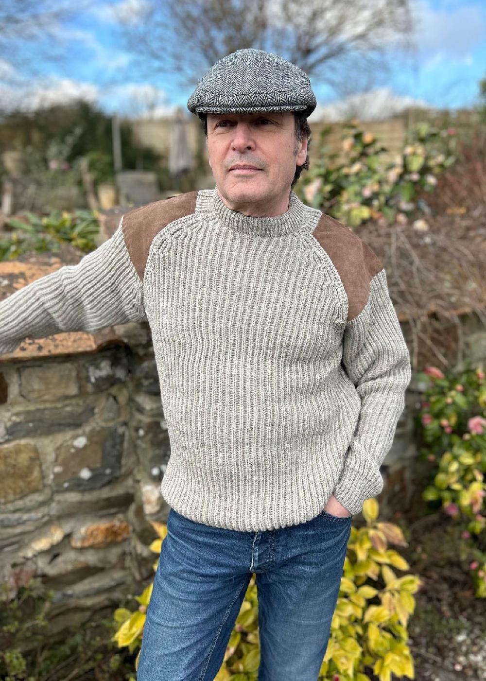 lambland Men’s British Wool Suede Patch Crew Jumper