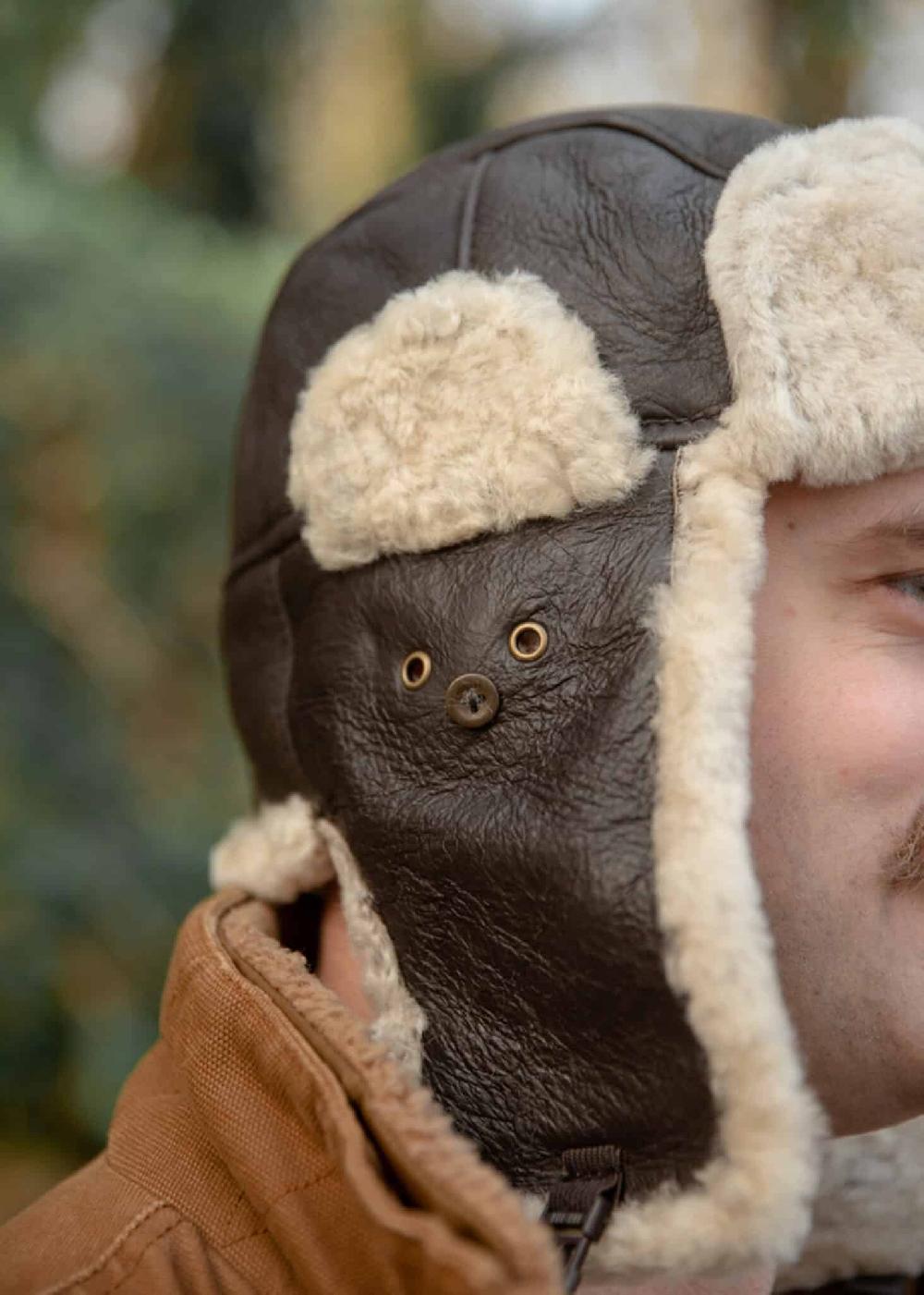 Lambland Men’s Luxury Leather And Sheepskin Flying Hat