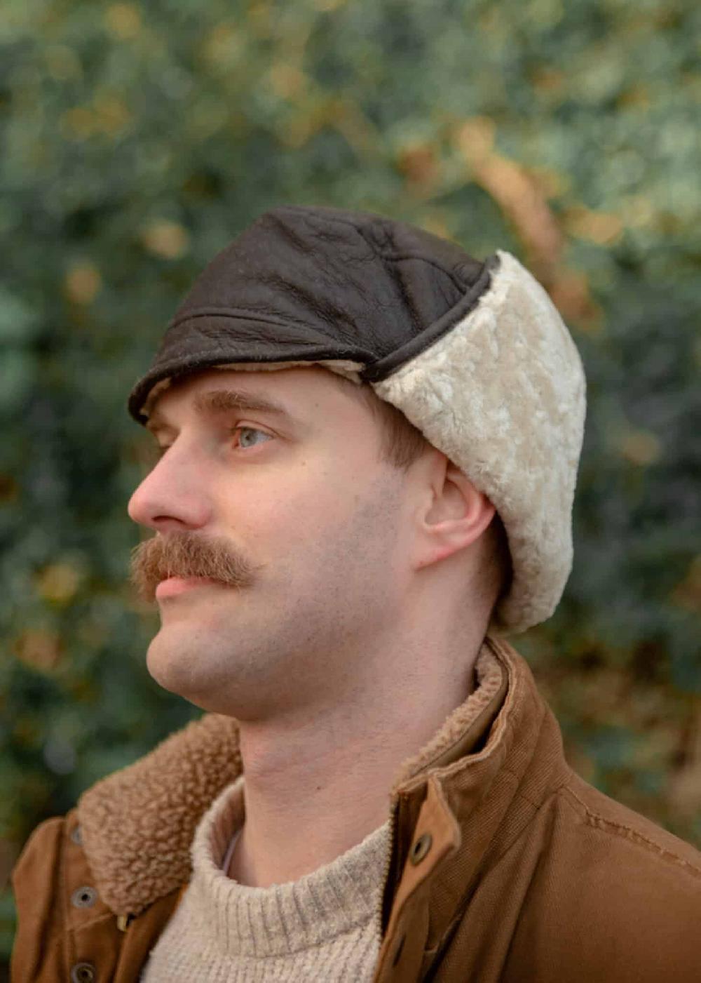 Lambland Men’s Luxury Leather Outer With Sheepskin Flying Hat