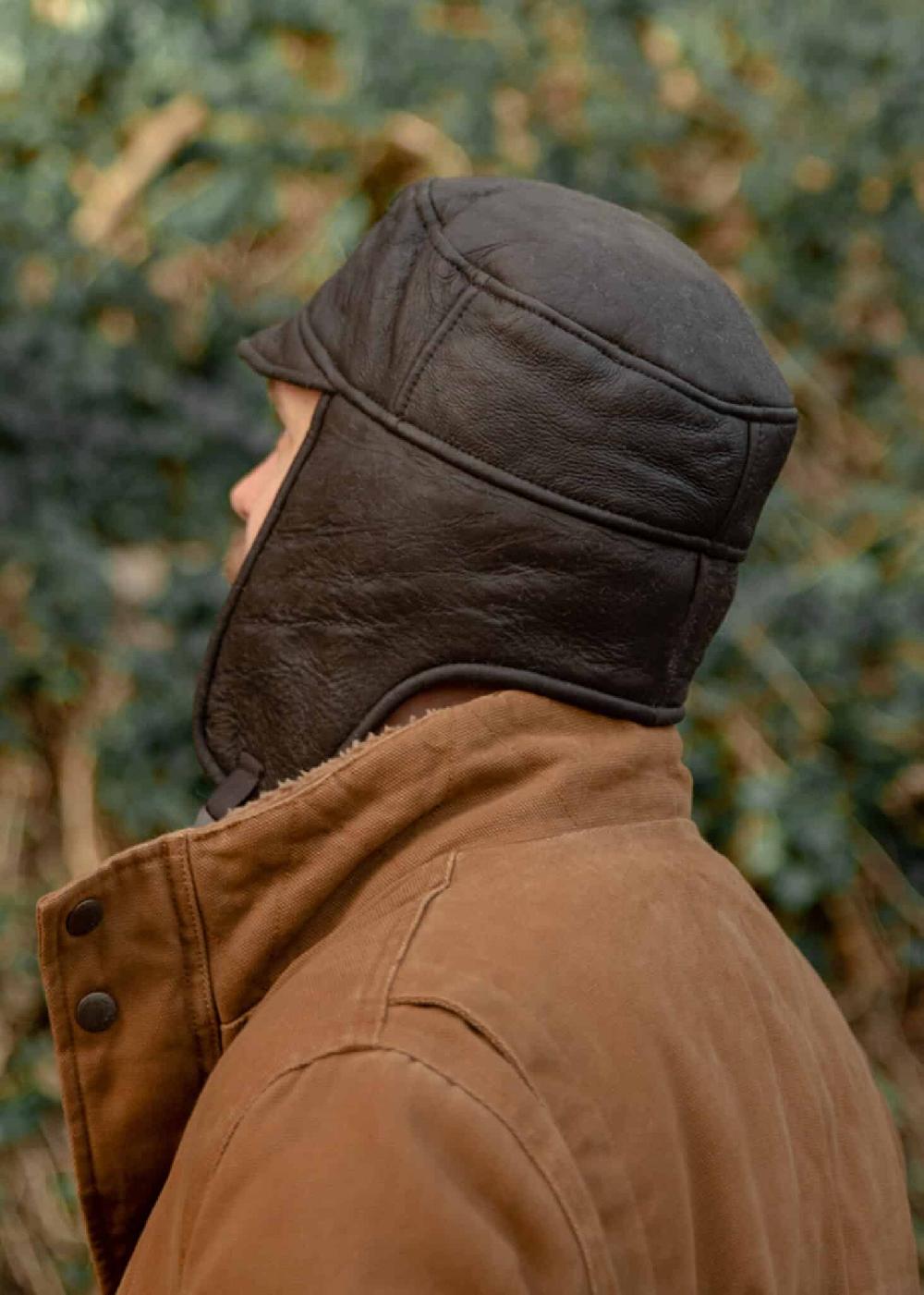 lambland Men’s Luxury Leather Outer with Sheepskin Flying Hat