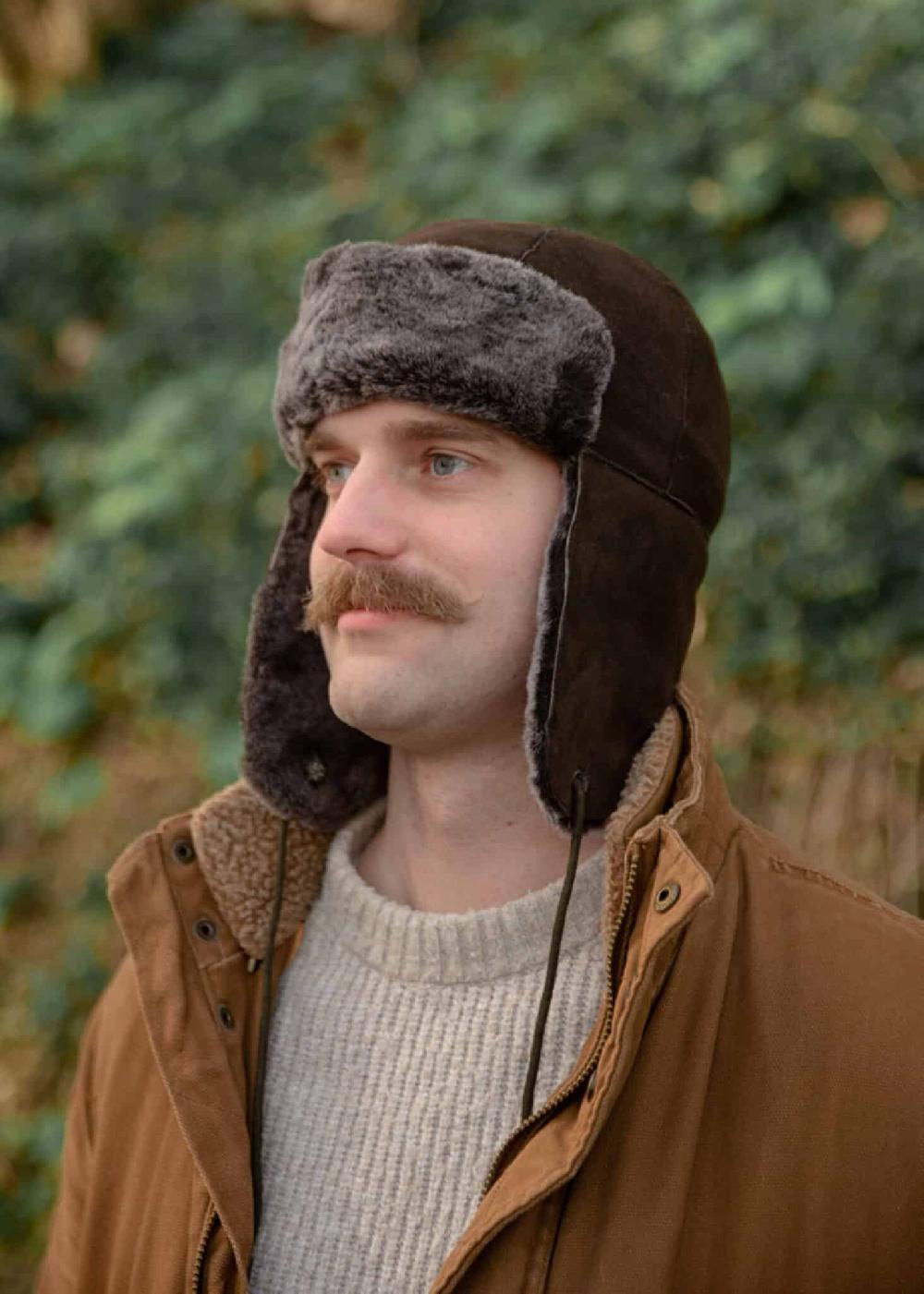 lambland Men’s Luxury Sheepskin Trapper Hat with Fluffy Ear Flaps