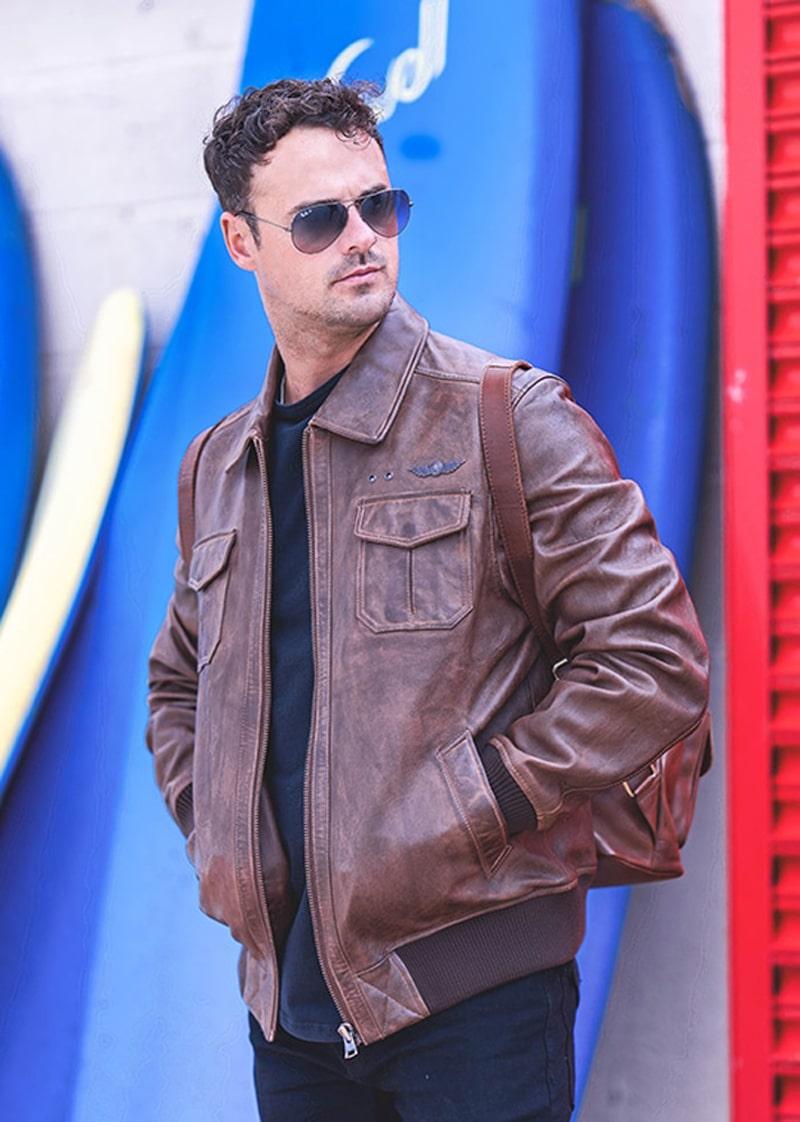 lambland Men’s Premium Leather Airbourne Style Jacket