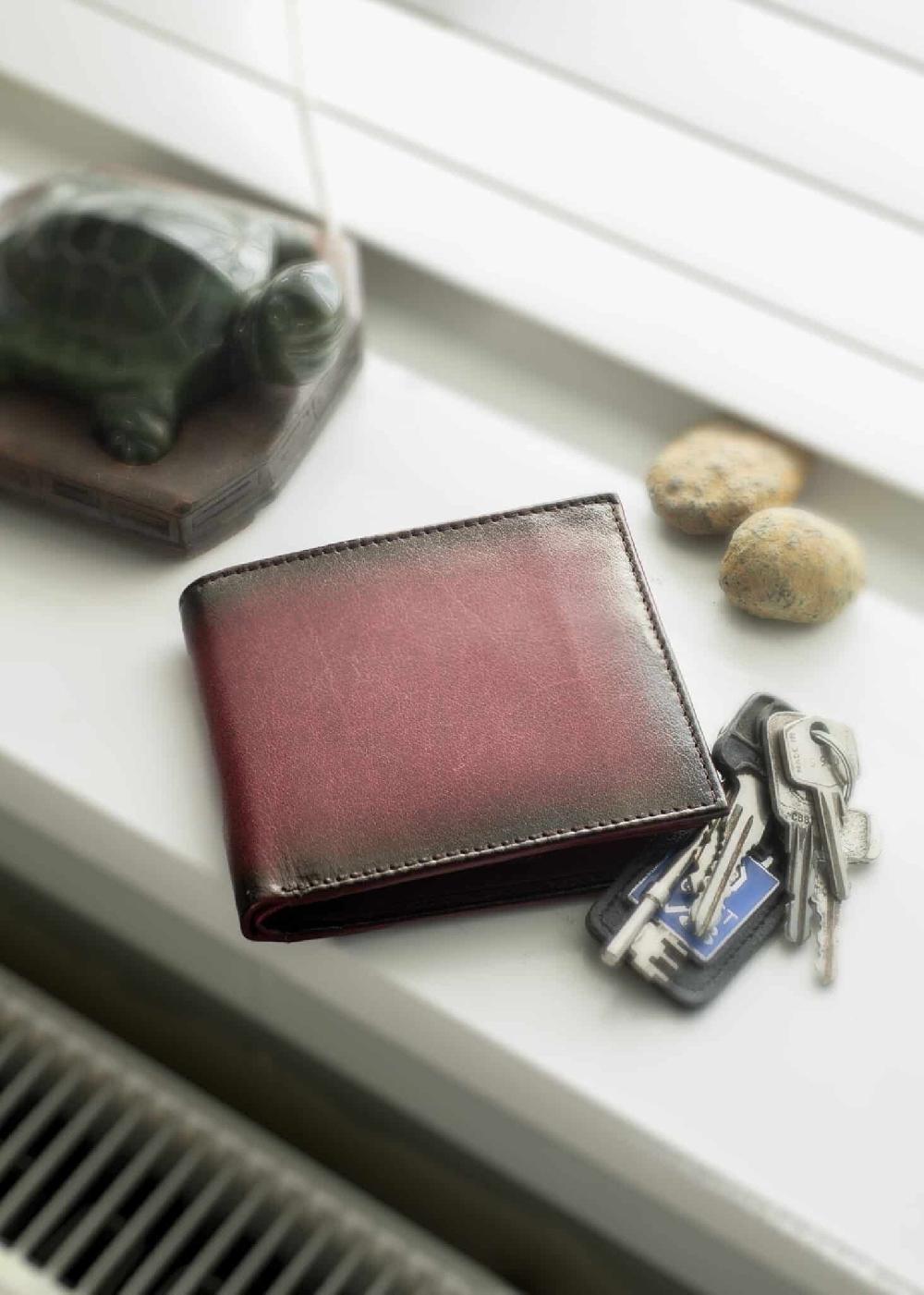 lambland Premium Burnished Leather Burgundy Fold Up Wallet