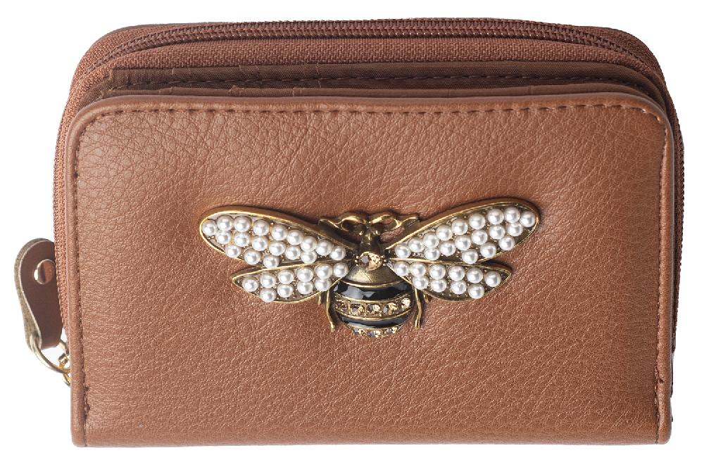 Lambland Small Faux Leather Zip Round Coin Section And Bee Detail