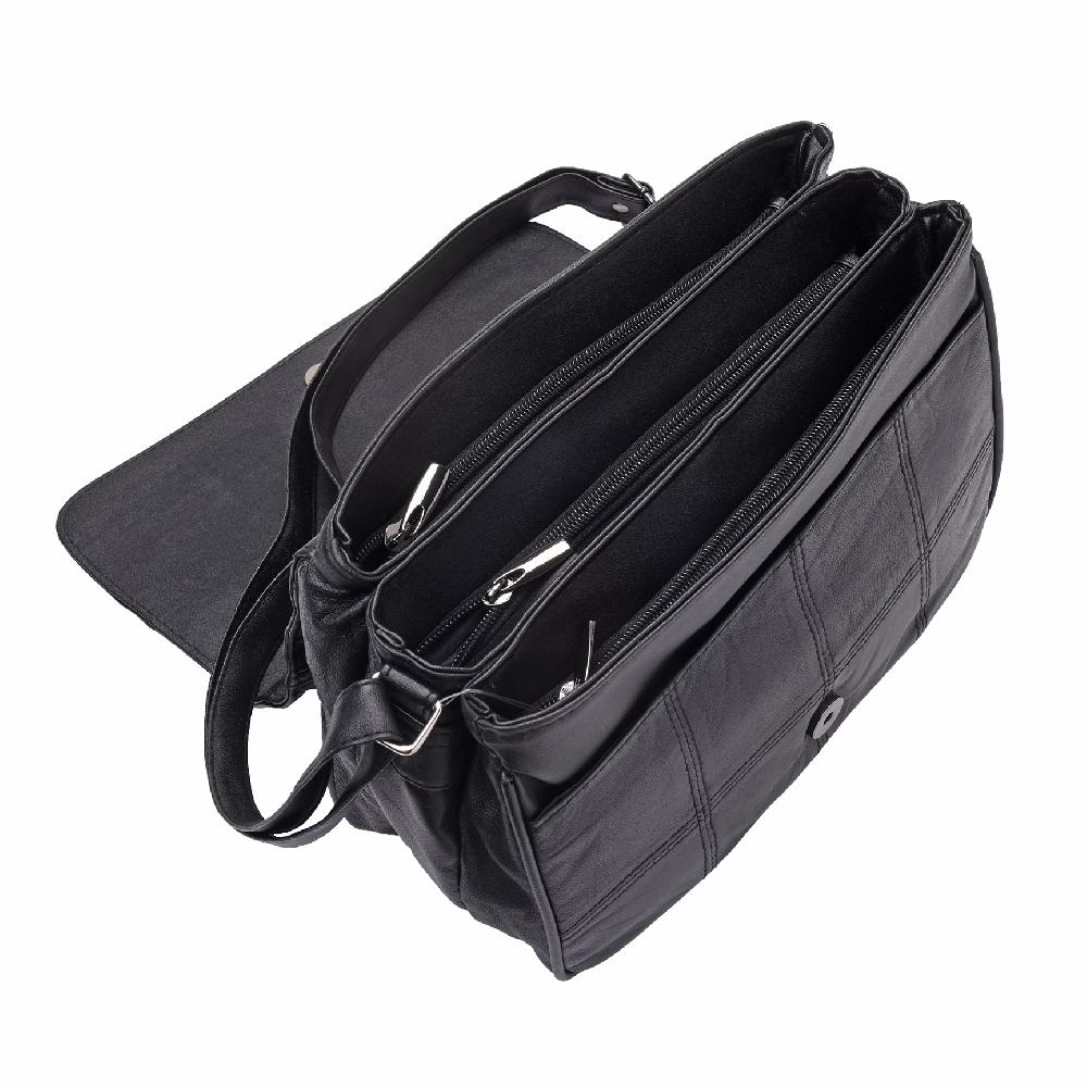 Lambland Soft Nappa Leather Triple Zipped Flap Over Bag