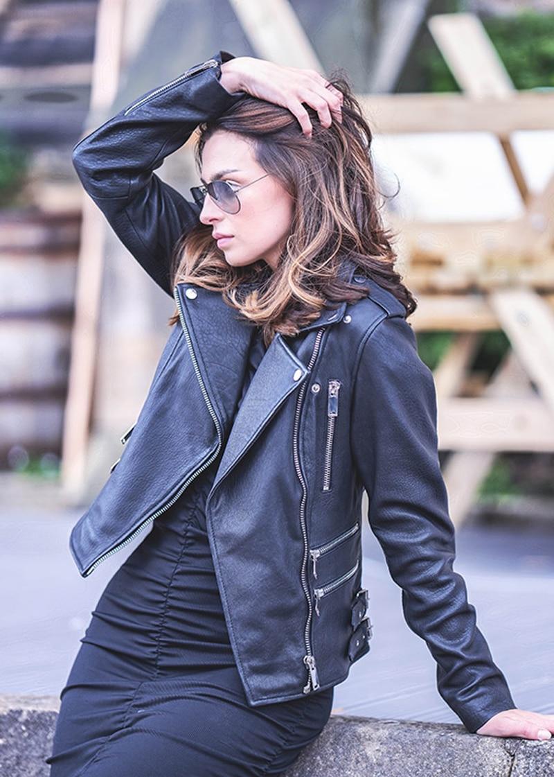lambland Women’s Premium Leather Asymmetric Biker Jacket
