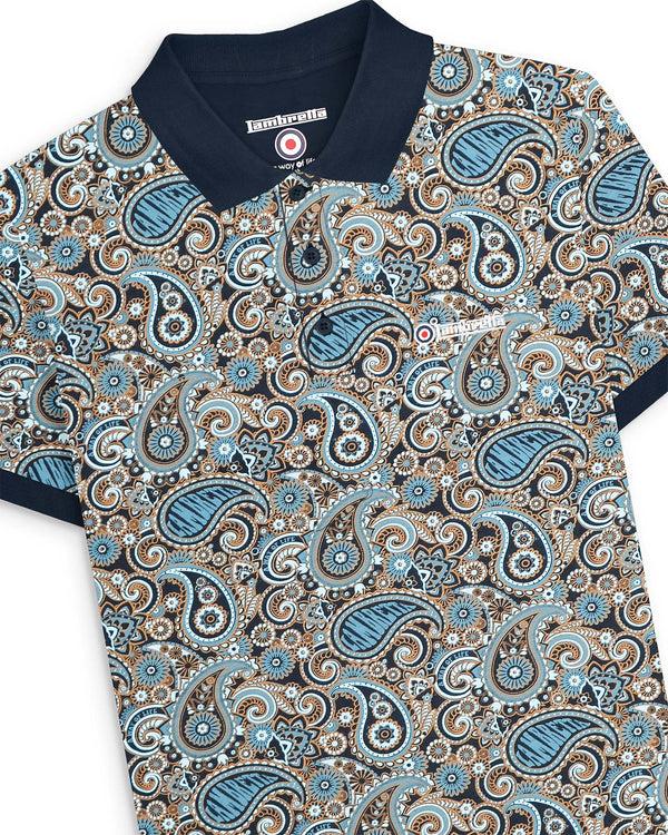 Lambretta Big & Tall Paisley Brand Polo Navy/Smoke Blue