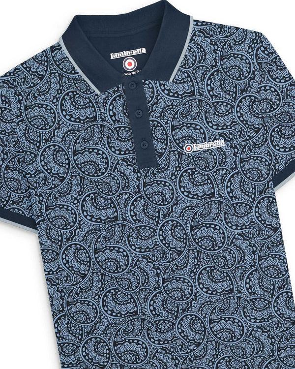 Lambretta Big & Tall Paisley Tonal Polo Navy/Dusky Blue