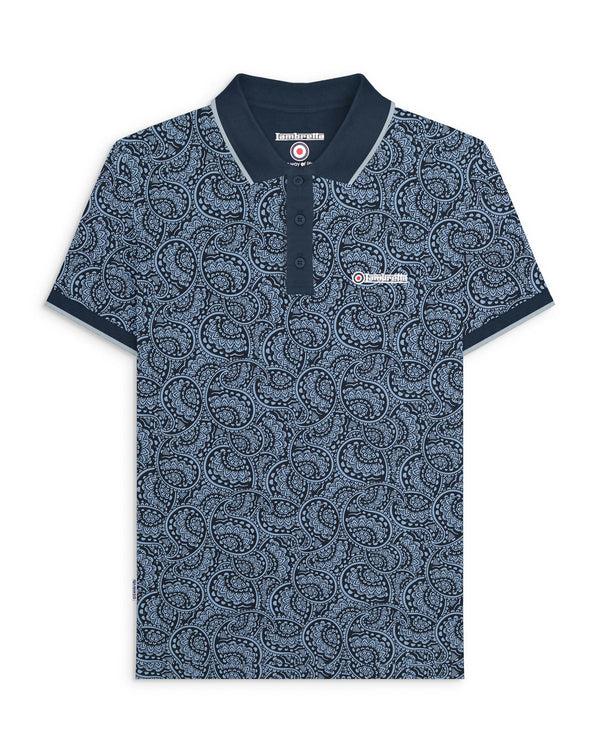 lambretta Big & Tall Paisley Tonal Polo Navy/Dusky Blue