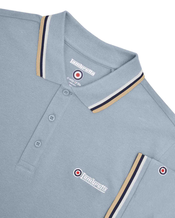 Lambretta Big & Tall Triple Tipped Polo Dusky Blue/White/Navy/Cream