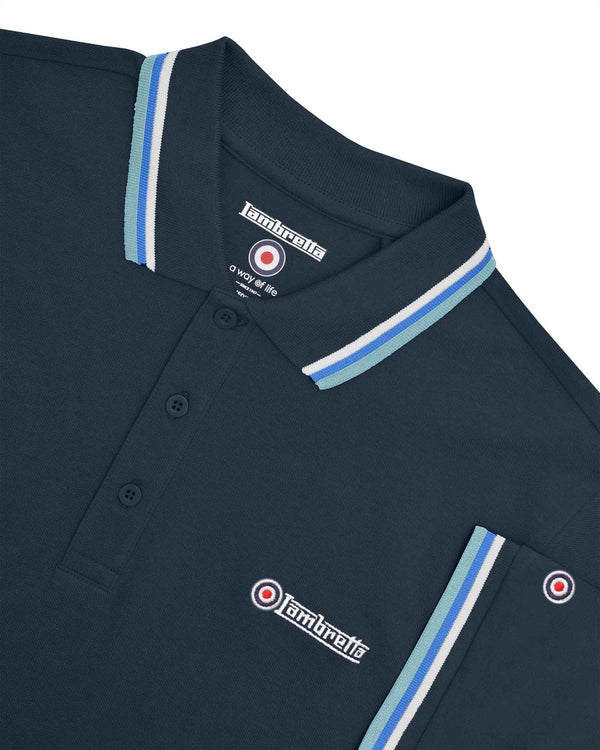 Lambretta Big & Tall Triple Tipped Polo Navy/White/Blue/Smoke Blue