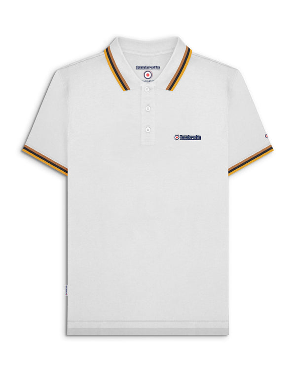 lambretta Big & Tall Triple Tipped Polo White/Tobacco/Navy/Gold
