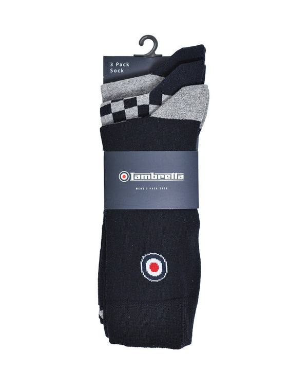 Lambretta 3 Pack Checked Sock Grey/Navy