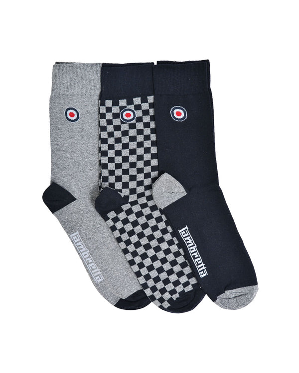 lambretta 3 Pack Checked Sock Grey/Navy