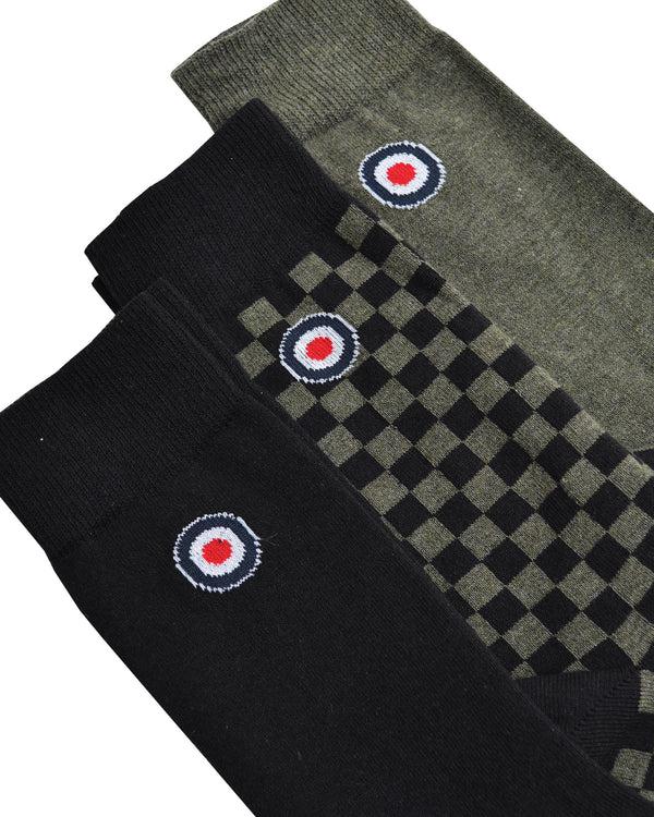 Lambretta 3 Pack Checker Sock Khaki/Black